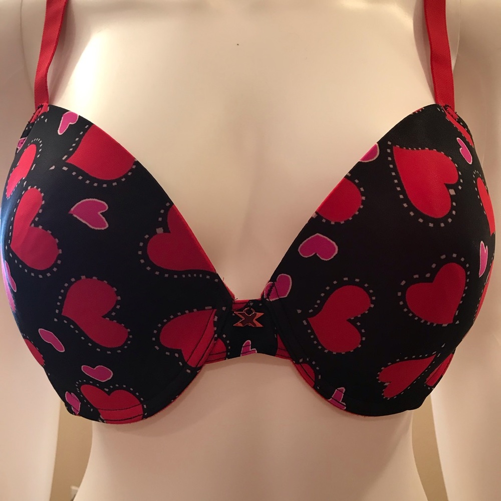 Fredericks of Hollywood Sexy Push Up Bra 34DD Black Red Pink Hearts Underwire - Picture 2 of 15